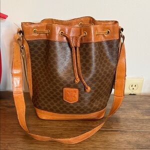 Celine Brown and Tan Shoulder Bucket Bag